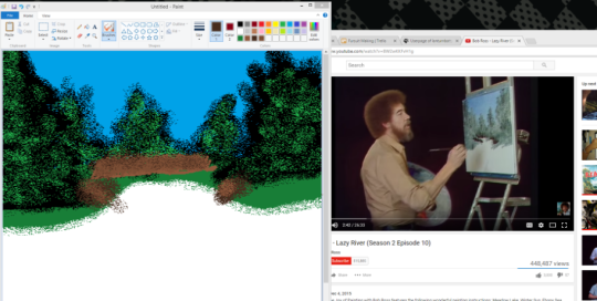 mochachild:  I SWEAR TO FUCKING GOD BOB ROSS IS A GIFTED GODI DREW ALONG TO HIS VIDEO IN MS PAINT AND HOW THE FUCK THIS MADE ME SO HAPPY I DONT EVEN KNOW HOW PLEASE I ADVISE YOU GUYS TO DRAW ALONG WITH BOB ROSS IN MS PAINT IT IS AN EXPERIENCE I AM SO