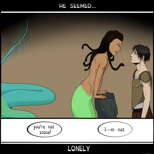 jean-huh-kirschnickerdoodle:  ERERI WEEK :: MYTHOLOGYfull view herei always really loved the whole medusa was so fucking hot that anyone who laid eyes on her turned to stone. so, gorgon!eren. But then Levi shows up, and he doesn’t turn to stone because