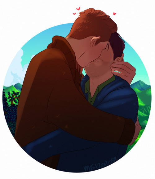 artofmisi:my farmer leslie giving a smooch to their sad chicken man ♥