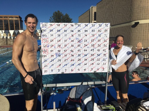 Starting off 2017 right… We swam 100x100 meters today. Here we are with the board of each hundred me