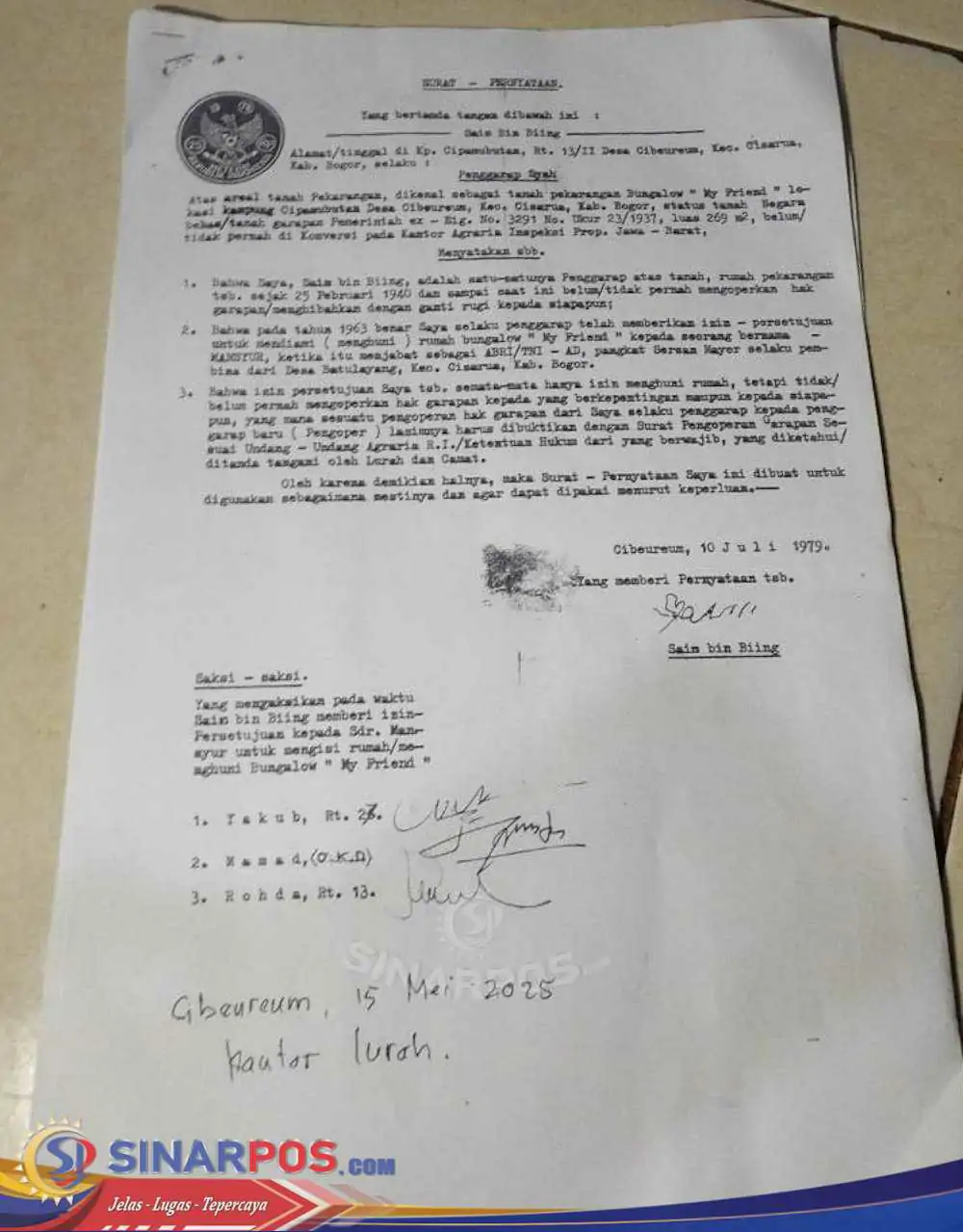 Tim Khusus Desak Pengusutan Tuntas Kasus Dugaan Penyerobotan Tanah dan Tindakan Kekerasan di Desa Cibereum, Bogor: Mafia Tanah Harus Diberantas