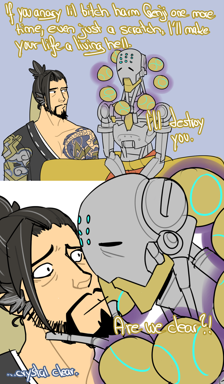 goingloco:  Zenyatta is a protective bf. Hanzo doesn’t want to visit anymore. 