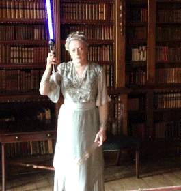 lukasnorth:  Happy Downton Day! Here’s Maggie Smith with a lightsaber in period