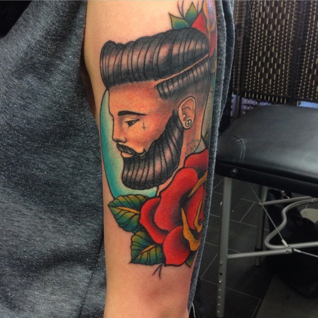 Bearded gent from today. Skinny arms so the tattoo...