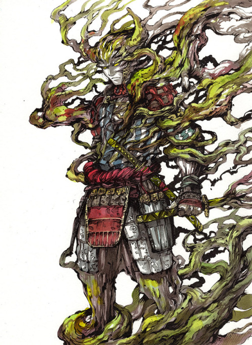 Samurai spirit of the treeSumi ink, watercolor, ink pens on paper