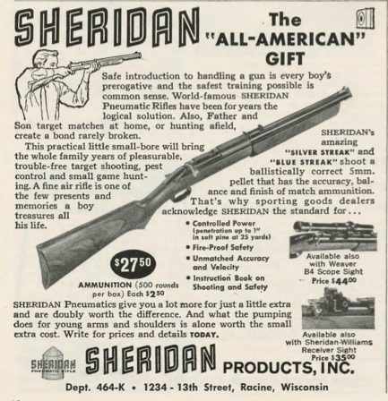 Advertisement for a Sheridan Pneumatic Rifle, from GUNS Magazine, Oct. 1964.(Submitted by History! b