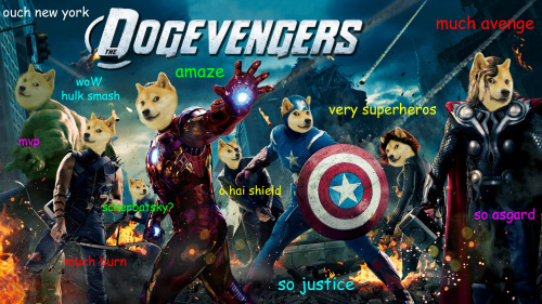 Captain Ameridoge Iron Doge Thor Odogeson Black Widoge Doge-eye The Incredogeble Hulk Doge Fury Mari