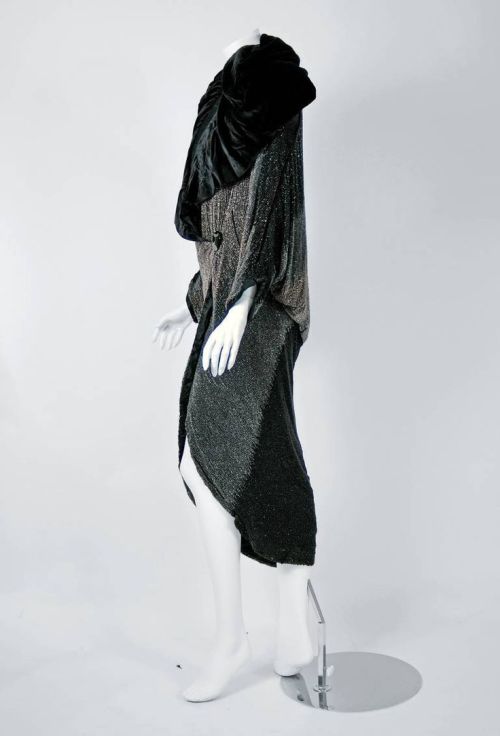 Evening CoatPaul Poiret1924Stunning cocoon evening coat of black georgette, hand beaded overall in l