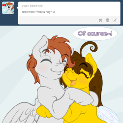 asksongbreeze:  Like I could ever turn down a hug!  D'aww &lt;3