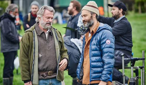 Taika Waititiwith cast and crew while filming Hunt for the Wilderpeople (2016)