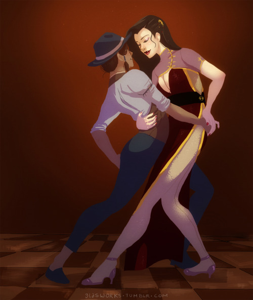 glasworks:  Oh look! I found this 3-year old Korrasami picture on my computer and made some minor corrections.I loved the idea back then that Asami was the leading part, even though she looked more typical feminine. Yay for breaking stereotypes!  <3
