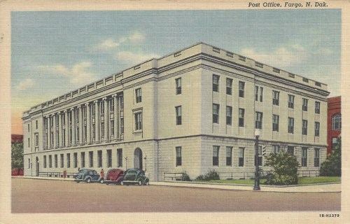 Postcard: Post Office, Fargo N. Dak. Undated.The photo would suggest 1950 or earlier.