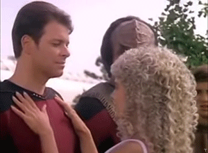 startrekhugs:[Image:  Gifset of Ent-D crew members getting awkwardly intimate hugs from half-naked s