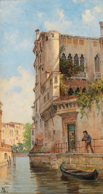 pintoras:Antonietta Brandeis (Czech, 1848 - 1926): Venice, Rio San Trovaso (via Dorotheum)