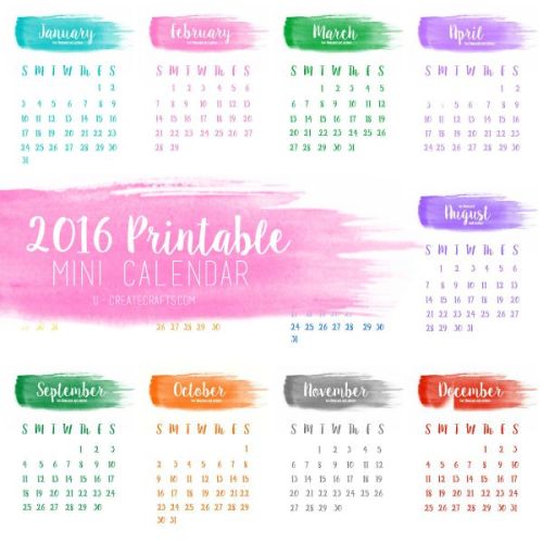 (Source: http://www.u-createcrafts.com/watercolor-2015-2016-printable-calendar/)DOWNLOADS:Mini Yearl