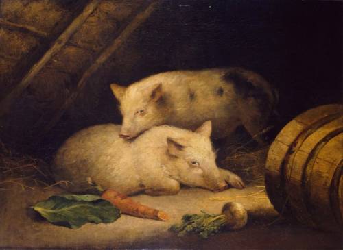 blondebrainpower:Pigs, c. 1790By George Morland  