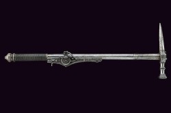 peashooter85:  16th century warhammer with a wheel-lock musket integrated into the shaft. Originates from Germany. 