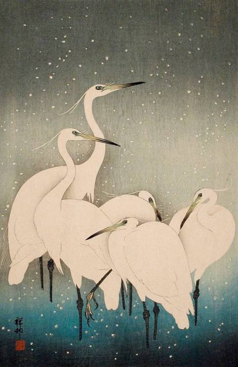 evergreensoulthings:Egrets in Snow  ~ Ohara Shōson