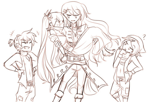 pirate captain luka and her second hands rin and len have found themselves a pretty princess for ♥RANSOM♥ (too lazy to color tonight ((also because i hurt a finger l o l)) but might color tomorrow)