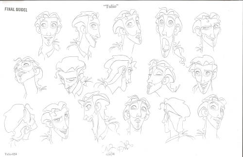 lifeanim8ed:The Road To El Dorado “Tulio” Model SheetHere’s some great Tulio expressions from Supervising animator, James Baxter