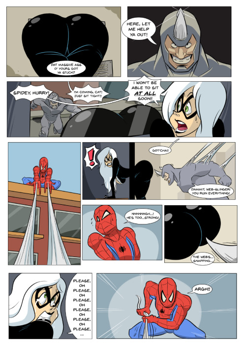 zaribot:  This is a comic I made last year as a commission for Avalance1, featuring Spider-Man, Black Cat and Rhino. It was my second experience with comics (the first is here) and it was very fun, too (despite the fact I took a lotta time to finish it…)