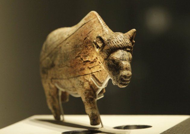 Bison sculpted from mammoth ivory. Found at Zaraysk, Russia. About 20,000 years old