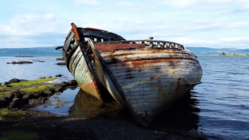 Abandoned fishing boats in Salen, Isle of Mull, Scotland 2017