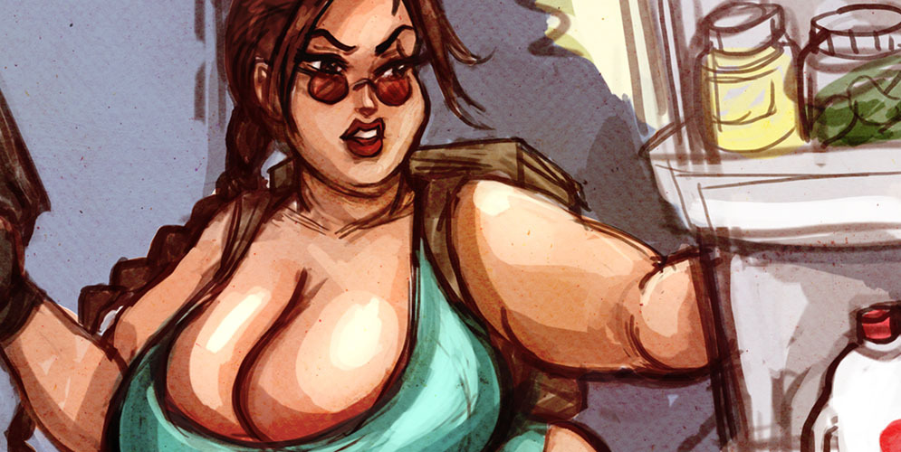 fatline: “FRIDGE RAIDER” Teaser – Coming Soon – Mega Sized Lara Croft Weight