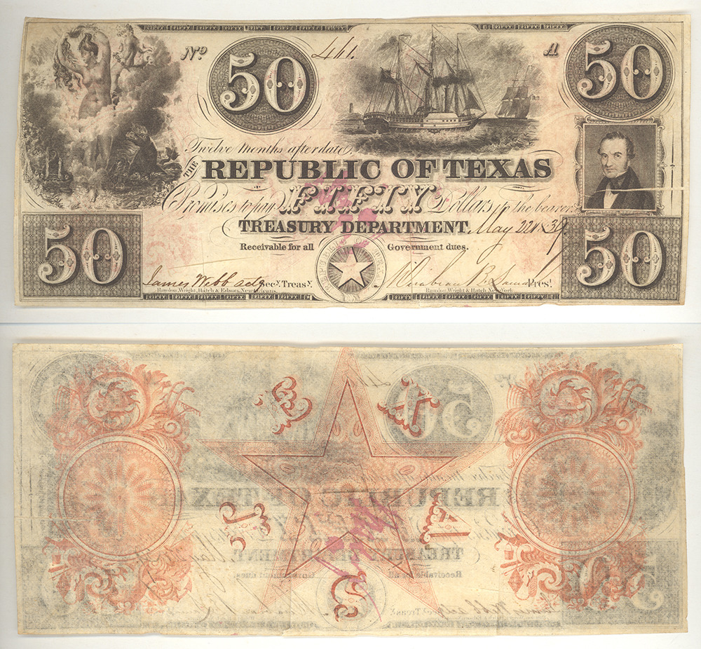 Republic of Texas $50, 1839