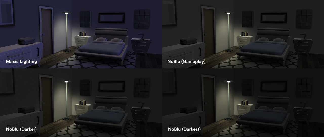 It’s been well over a year since NoBlu v1 came out and I figured it was time for an update!
[[MORE]]With v2, the intensity of the in-game lights don’t change like it did with v1. I only focused on getting rid of the blue tint in dark lighting...