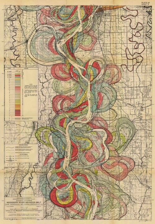 interesting-maps:Map of the ancient courses of the Mississippi River Valley prepared by Harold Fisk 