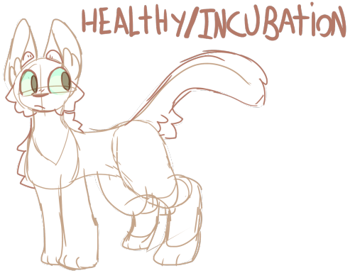 Incubation/Healthy. A white cat with green eyes is depicted in a sketchy style