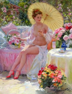 artbeautypaintings:  In the flower garden - Konstantin Razumov