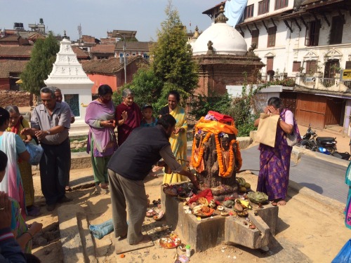 Deity of Char Narayana being worshiped in Patan, Nepal, their temple was destroyed in the earthquake