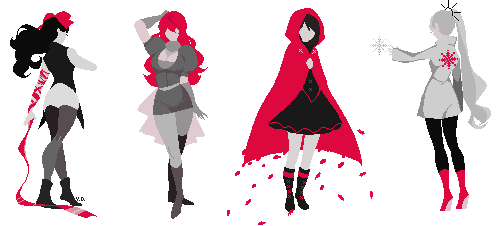 yuranosaur:  i made some rwby pixels! monochrome + red color scheme bc i wanted to