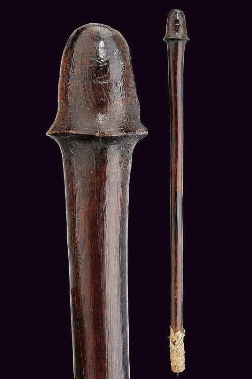 Wooden phallic mace made by the Kanak people of New Caledonia, 19th century.from Czerny’s Internatio