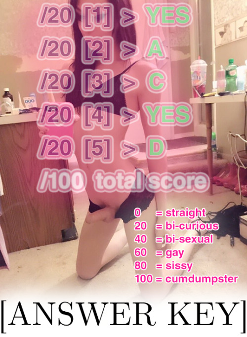 sissygurl4ever: mistressforsissies: azsissyslut: sissyfucksluts: so, how did you score? So a 100 H