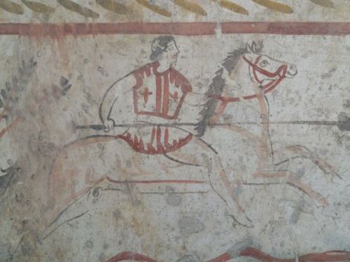 Paestum museumA Lucanian wall painting depicting lion hunt (detail)Paestum, July 26, 2019