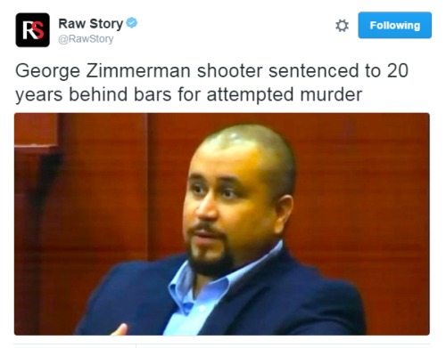 destinyrush:This guy gets 20 years for attempted murder, yet George Zimmerman gets away with murder…