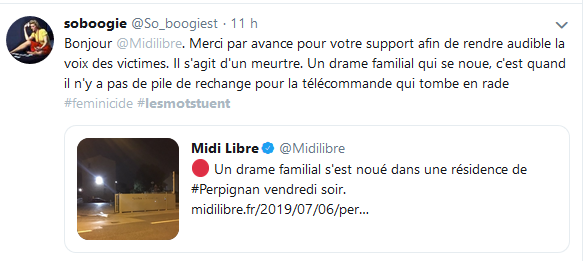 Midi Libre - 06/07/19 (titre corrigé depuis en “ Perpignan : une jeune mère de famille tuée à coup de couteau en présence de 3 enfants “)