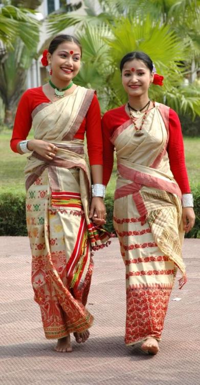 Youths of Assam with traditional saris
