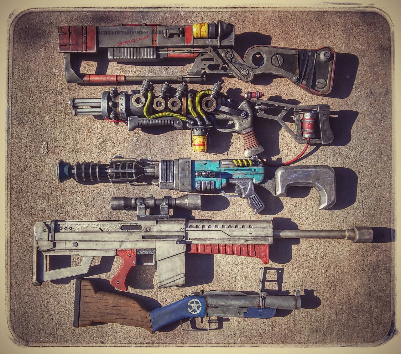 l1b3rtyprime:  I decided to take a group photo of all my Fallout rifles. 