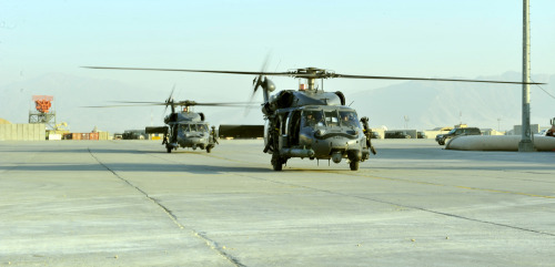 soldierporn: If there’s no mustache, it ain’t Pedros.Two HH-60 Pave Hawk helicopters fro