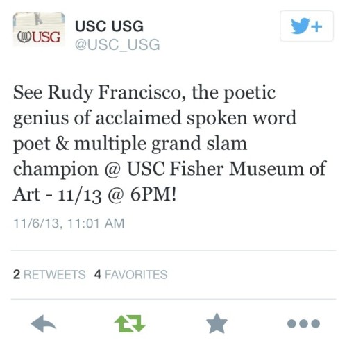 rudyfrancisco:  I’m at USC on 11/13