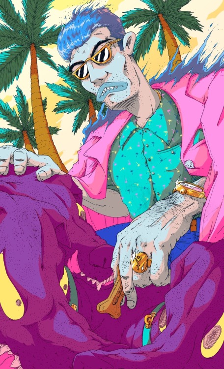 Miami Vice-inspired Hades and Cerberus