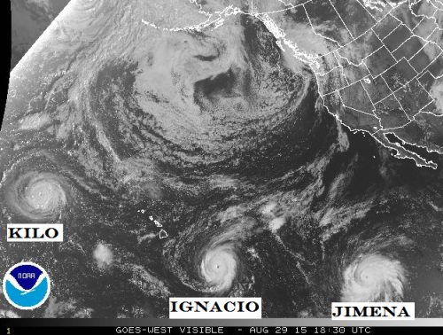 Record breaking stormsThis satellite image captures 3 intense hurricanes currently churning in the P