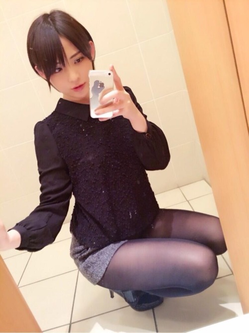 Selfshot of a cute asian girl in black pantyhose.Woman in pantyhose