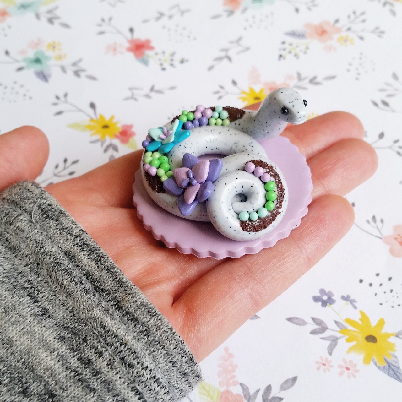 Polymer Clay Turtle covered in Succulents
