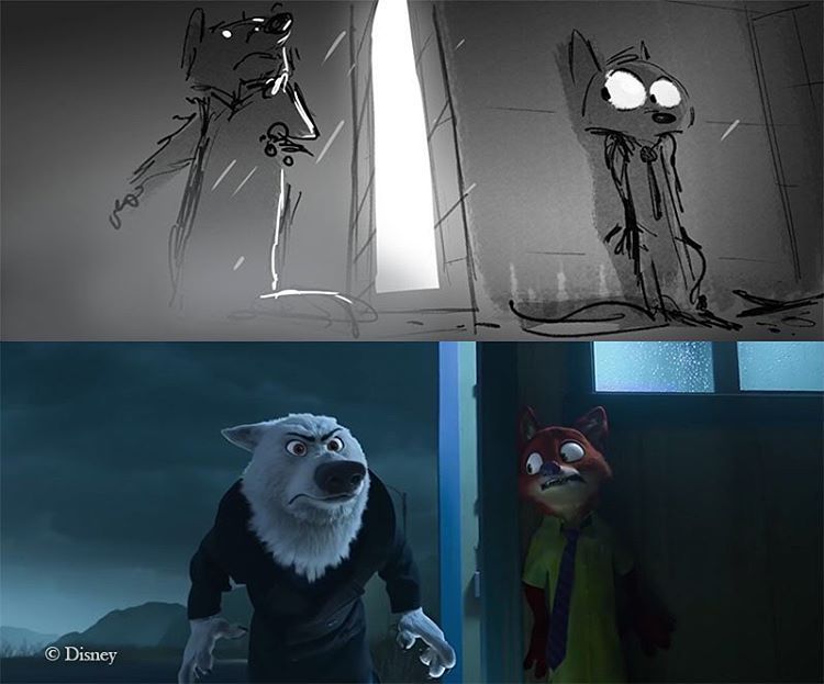 whittlewoodshop:  Nick is such a sneaky sly fox.  #fox #nick #wolf #storyboard #disneyanimation