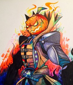 koolaid-girl:  Inktober today: “Pumpkin PIE PIE PIE PIE”- Reaper being edgy serving his homemade pie. Made with copic markers 